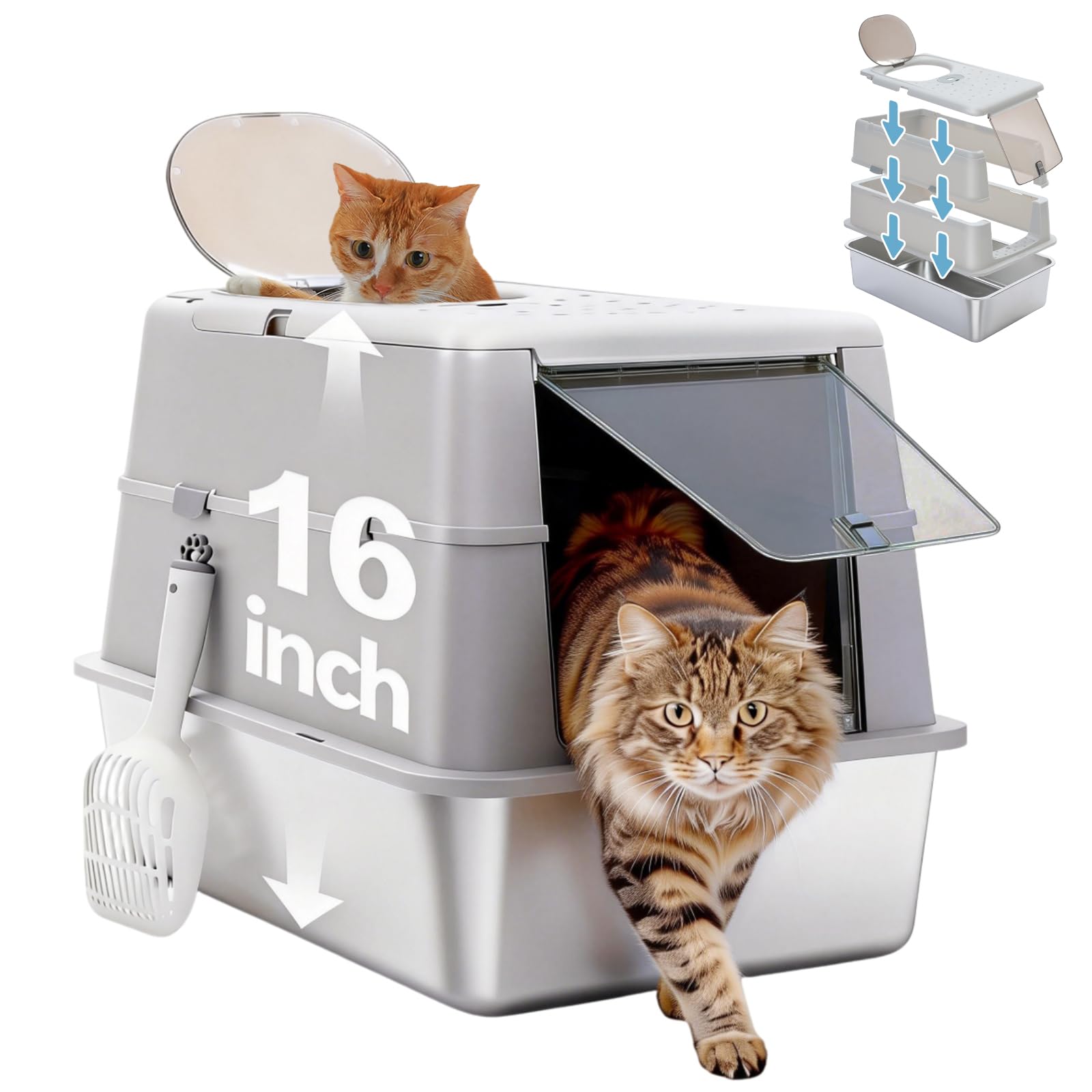 Amazon.com: PAWZ Road Stainless Steel Cat Litter Box, XL Extra